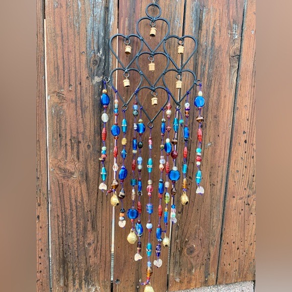 Diamond Shaped Heart Wind Chimes Hand Blue Glass Beads (Made To Order) - Picture 3 of 9